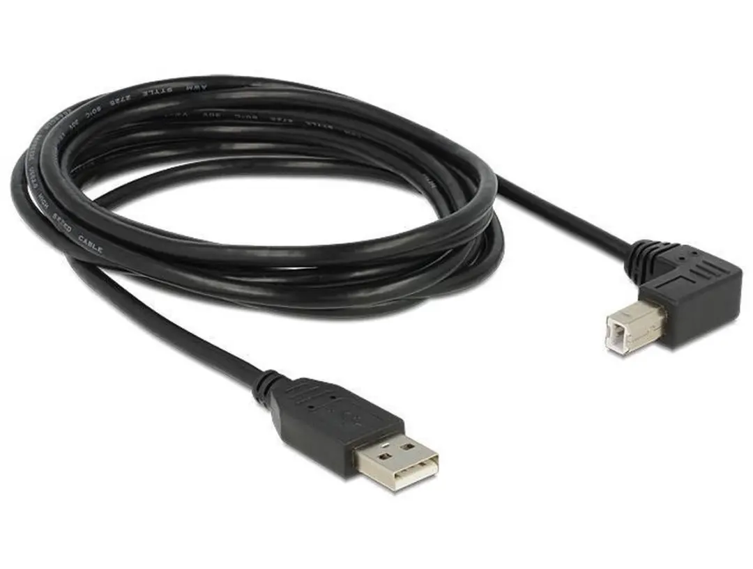 Delock USB-A naar USB-B haaks 3m - USB 2.0 - 2A - Zwart