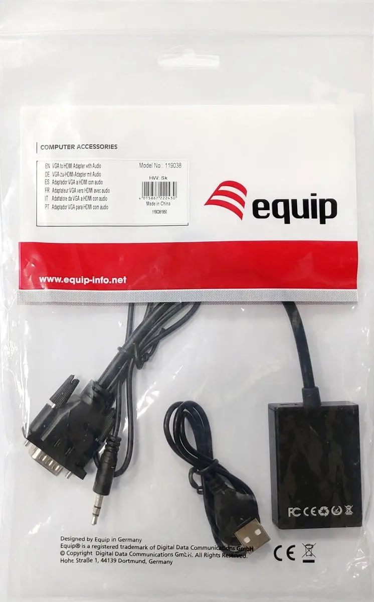 Equip 119038 VGA/DVI-D/USB Kabeladapter 0,2m - Zwart