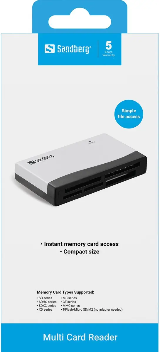 Sandberg 133-46 Multi Card Reader - USB 2.0 - Zwart/Wit