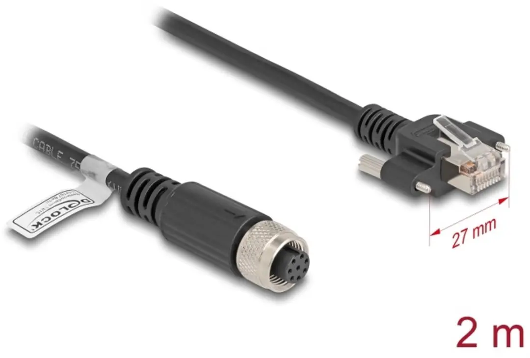 Delock M12 A-coded 8P Female naar RJ45 Cat.5e FTP Kabel 2m