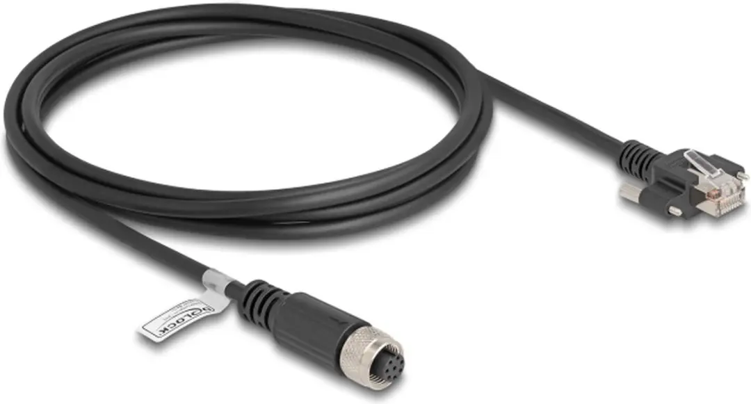 Delock M12 A-coded 8P Female naar RJ45 Cat.5e FTP Kabel 2m - Zwart