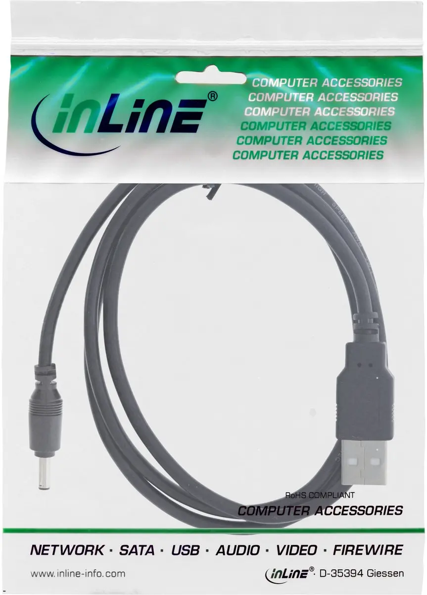 InLine USB-A naar DC 3,5x1,35mm Kabel 5V/3A - 2m - Zwart