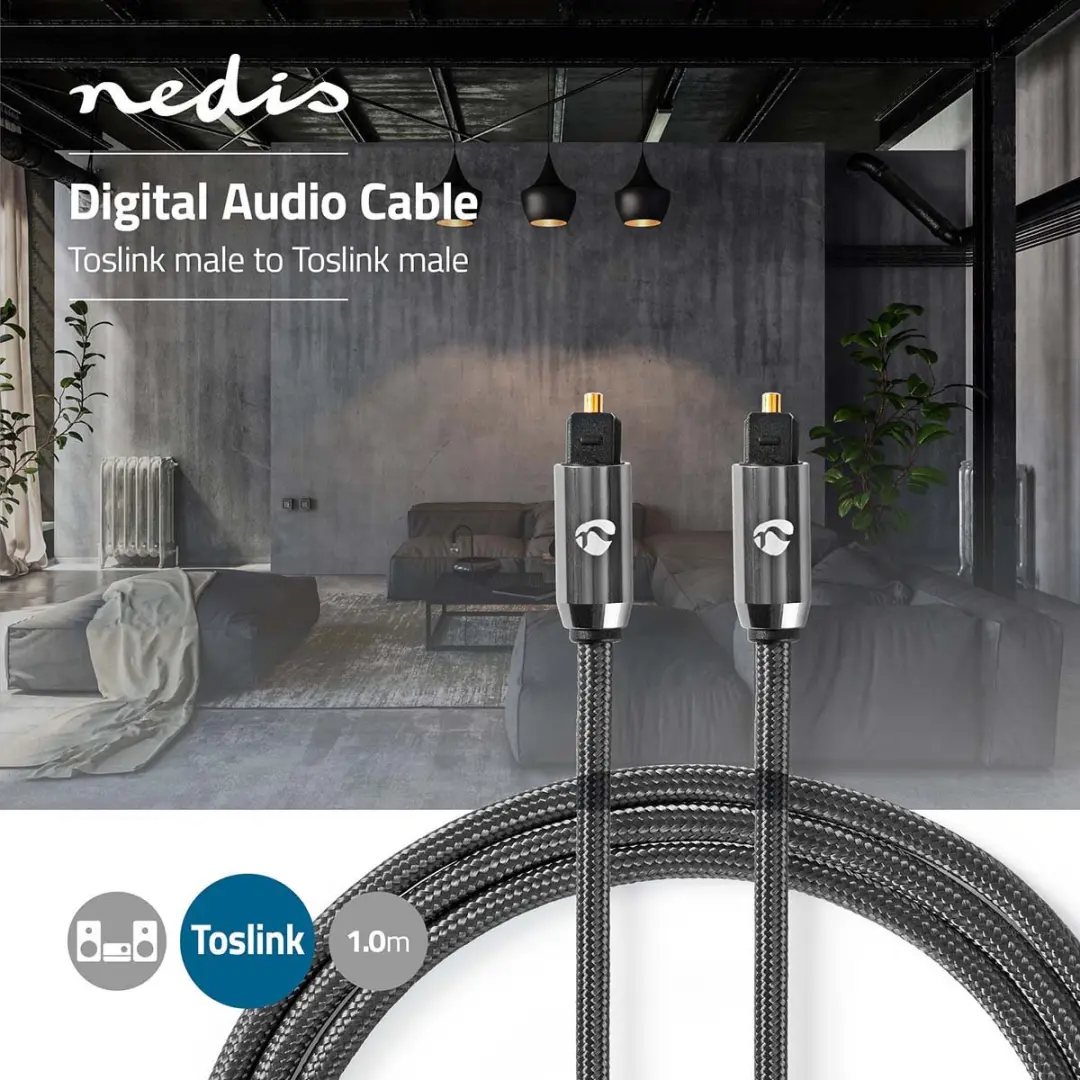 Nedis Optische Audiokabel CATB25000GY10 - 1m - Gun Metal Grijs