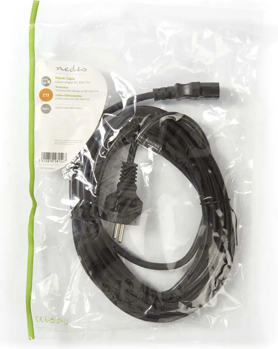 Nedis Stroomkabel Type F CEE 7/7 Male IEC-320-C13 - 5m - Zwart