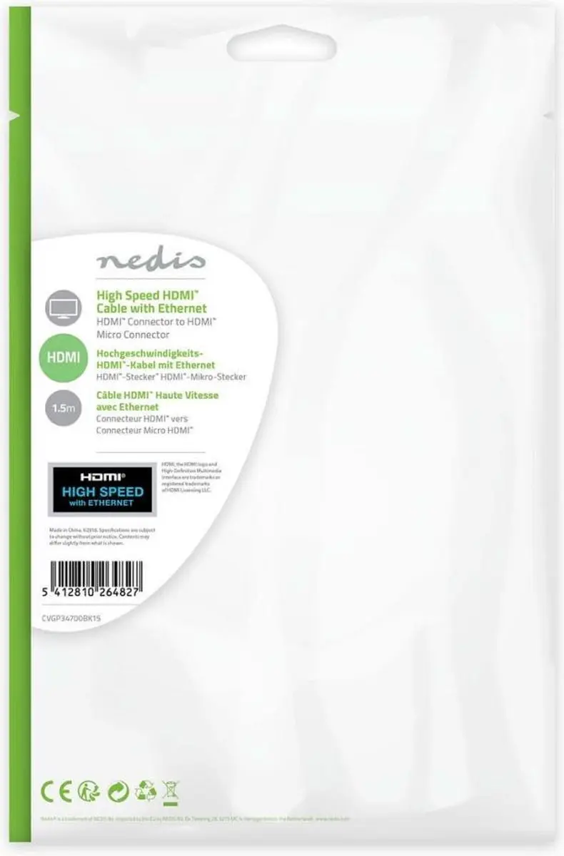 Nedis HDMI-Kabel CVGP34700BK15 4K 10.2Gbps 1.5m - Zwart