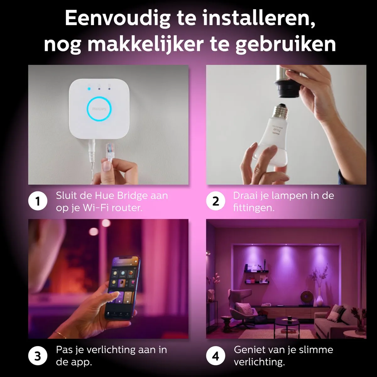 Philips Hue Starterspakket Wit & Kleur - 4x E27 9W