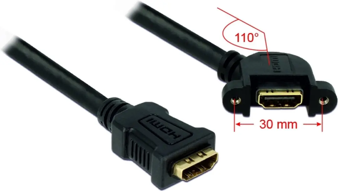 Delock HDMI Haaks Koppelstuk 1.4 - 0,25m - Zwart