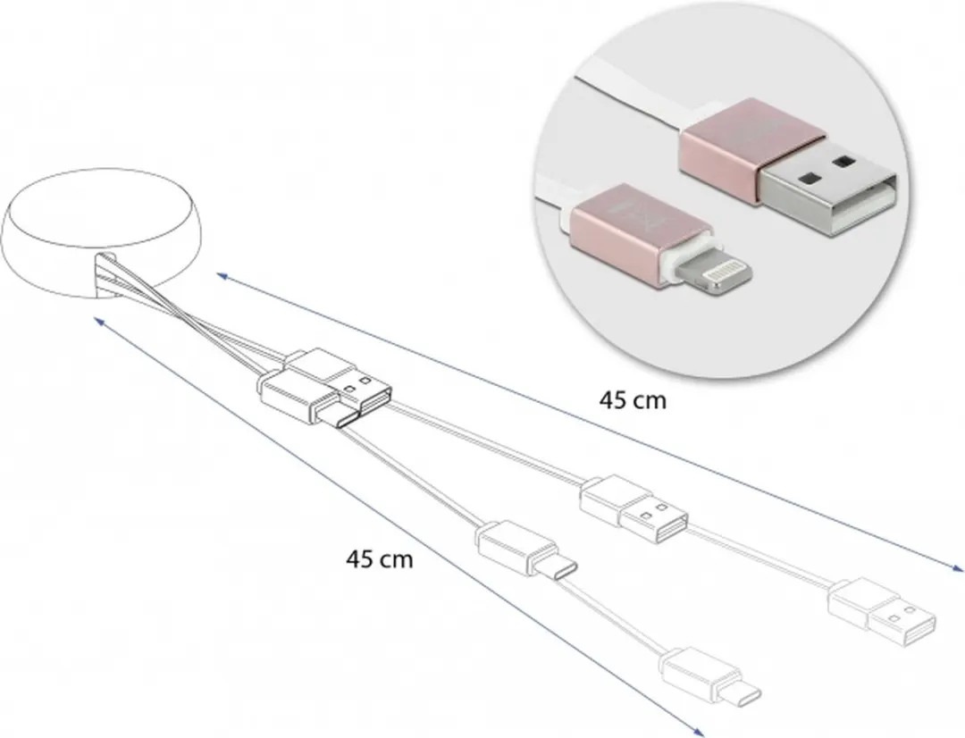 Delock USB Retractable Kabel Type-A naar Lightning - Roze/Wit