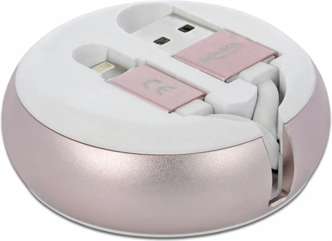 Delock USB Retractable Kabel Type-A naar Lightning - Roze/Wit