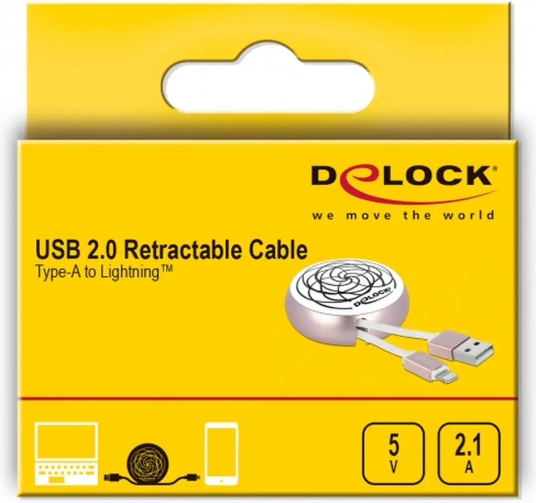 Delock USB Retractable Kabel Type-A naar Lightning - Roze/Wit