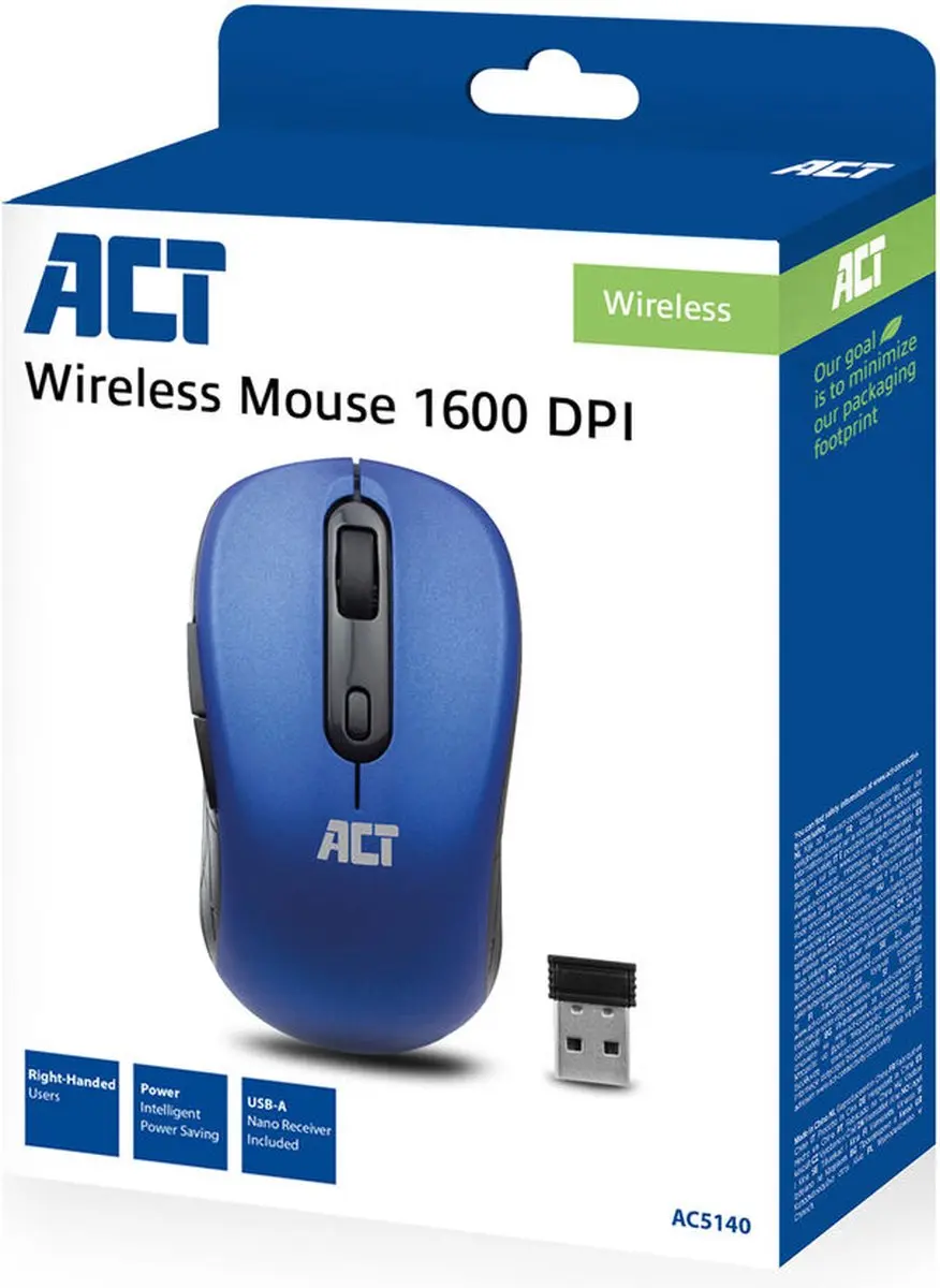 ACT AC5140 Draadloze Muis - 1600 DPI - Blauw