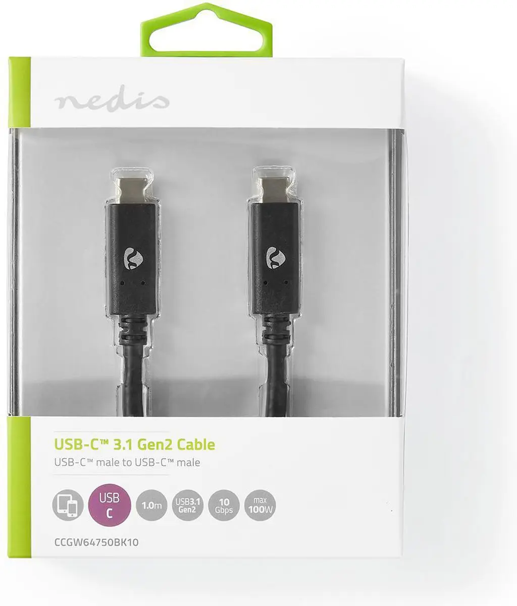 Nedis USB-C Kabel CCGW64750BK10 - 1m - 100W - 4K@60Hz - Zwart - afbeelding 6 van 6