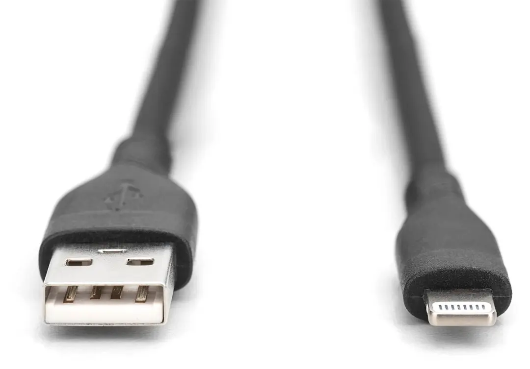 Digitus USB-A naar Lightning Siliconen Kabel 0,5m - Zwart