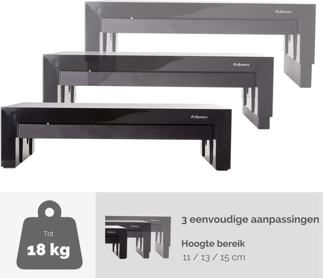 Fellowes Designer Suites 8038101 Monitorstandaard - 3 Hoogtes Verstelbaar - Zwart - afbeelding 6 van 6