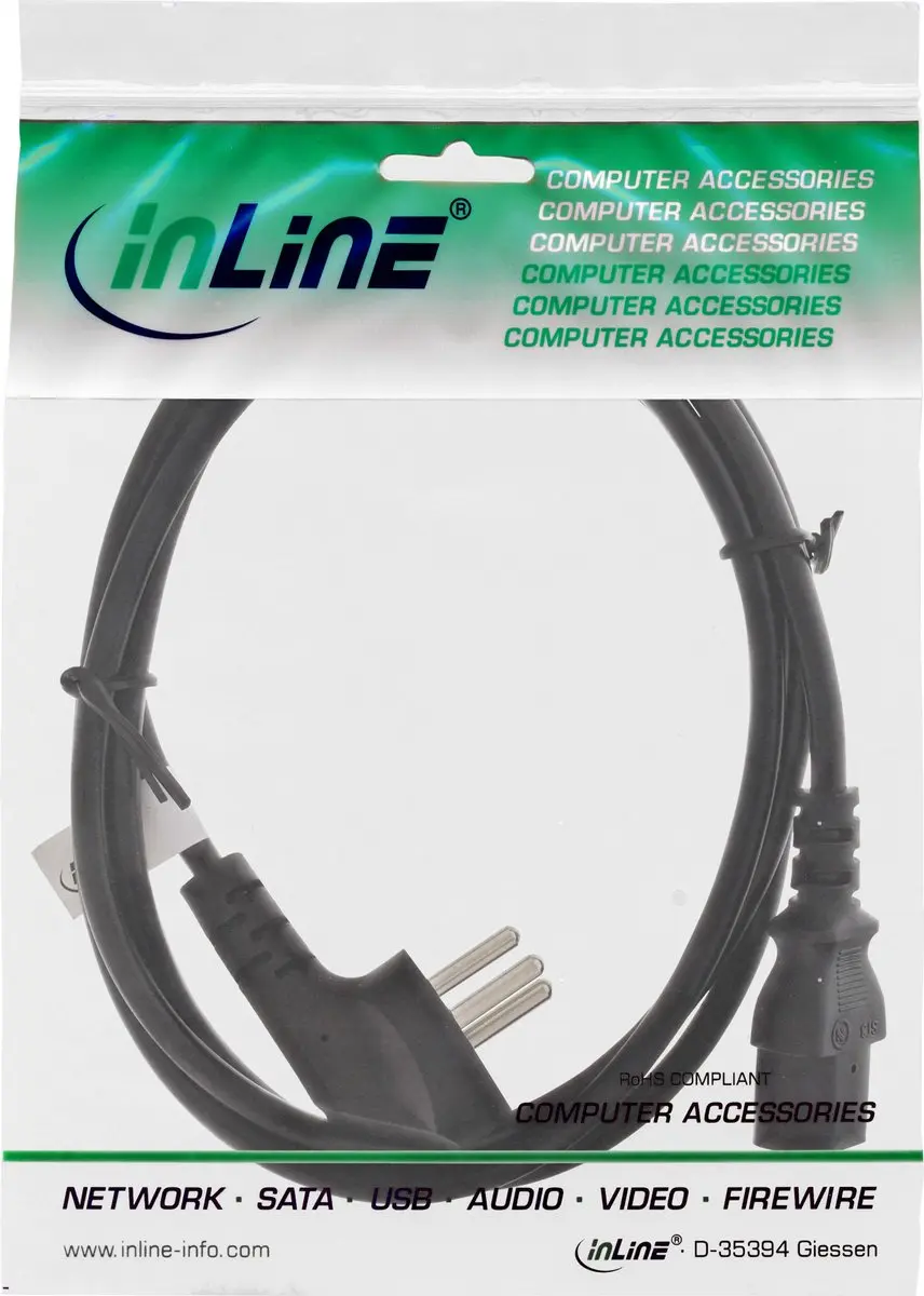 InLine C13 Type H Stroomkabel 3x1,00mm - 3m - Zwart