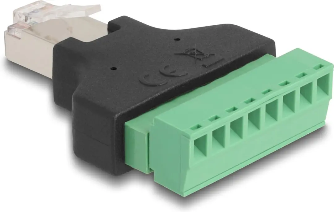 Delock RJ45 naar Terminal Block Adapter 8-pin 3.81mm - Zwart/ Groen