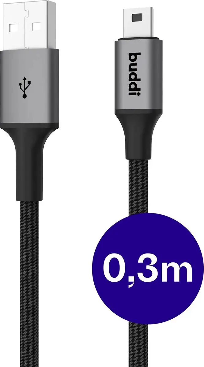 Buddi Flex USB-A naar Mini-USB Kabel 12W 30cm