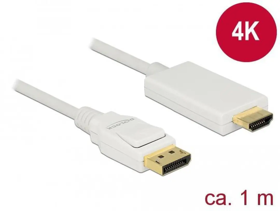 Delock DisplayPort naar HDMI Kabel 1.2/1.4 4K 30Hz - 1m - Wit