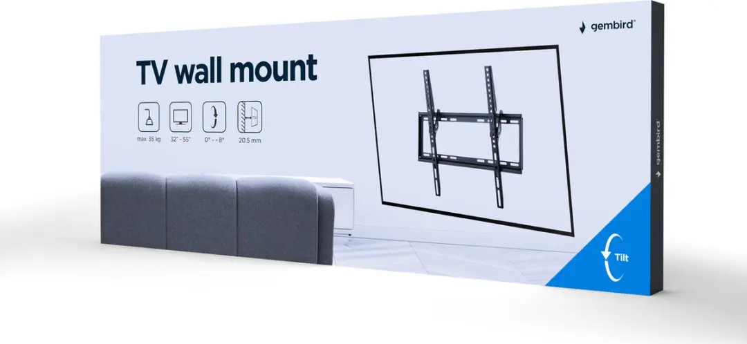 Gembird WM-55T-03 TV-muurbeugel 55 inch - Kantelbaar - Zwart