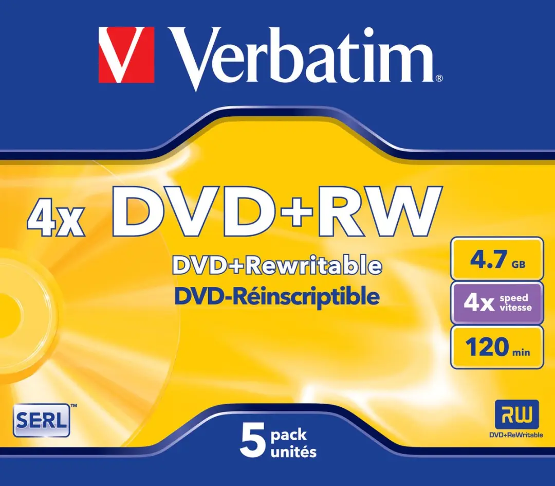 Verbatim DVD+RW 4.7GB 4x - 5 Stuks