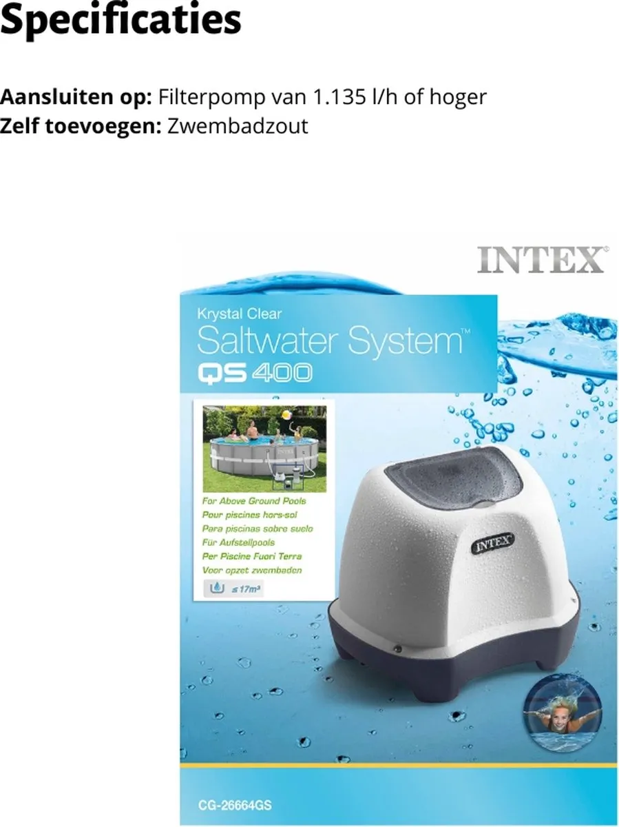 Intex QS400 Zoutwatersysteem 17.413L - 32mm - Wit