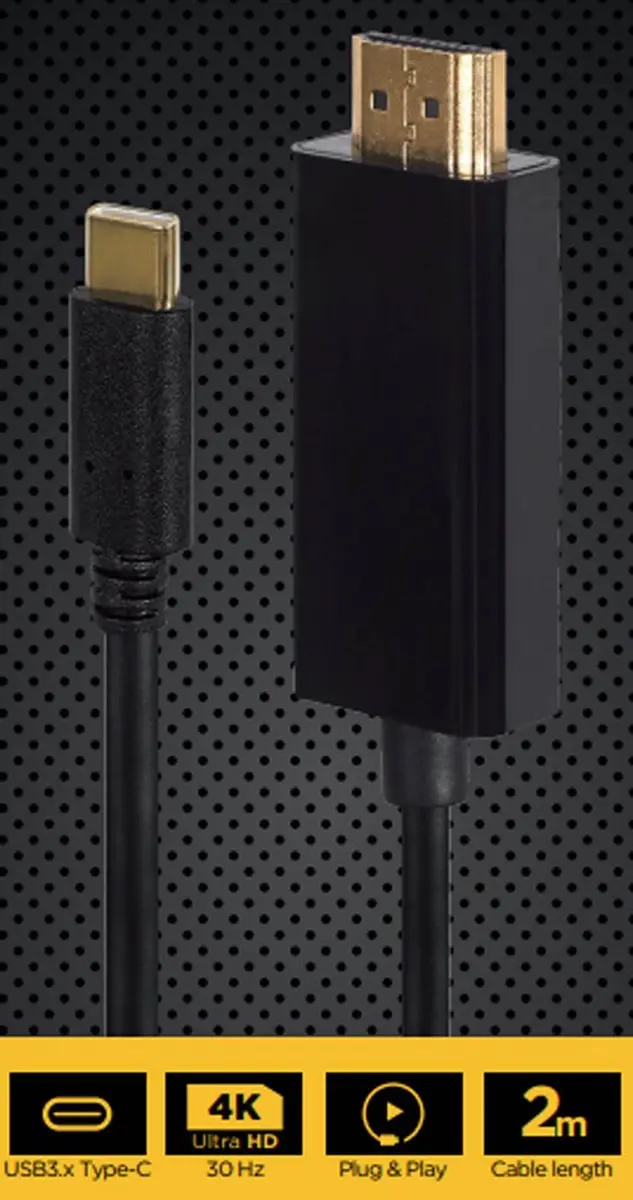 Gembird USB-C naar HDMI Adapter 4K 30Hz - 2m - Zwart
