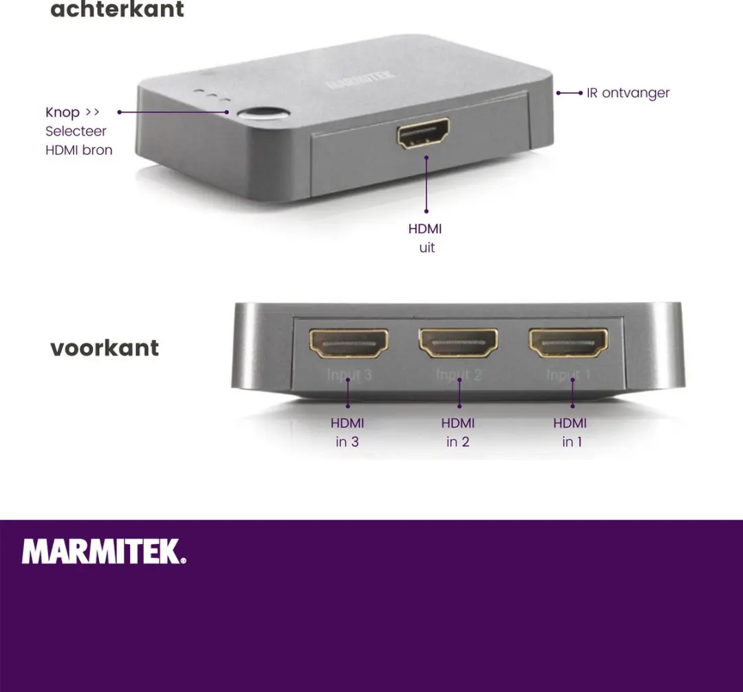 Marmitek Connect 310 UHD HDMI Switch 3 Poorten - Antraciet
