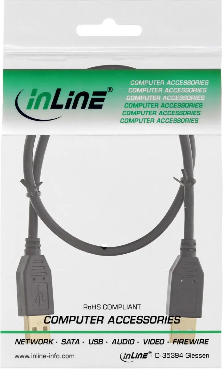 InLine USB 2.0 A naar A Kabel 2m - Gouden Contacten