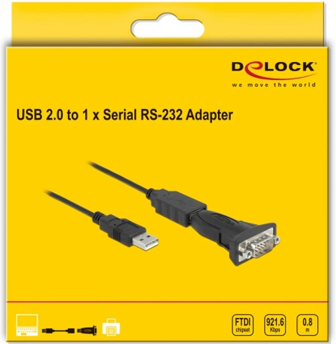 Delock USB 2.0 naar RS-232 Adapter - 9-pin Male - Zwart