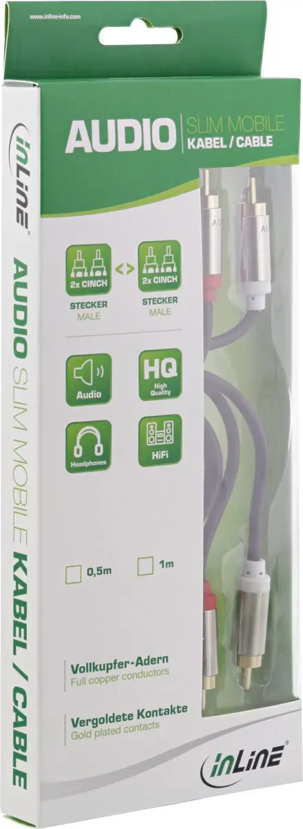 InLine Slim Audiokabel Cinch M/M - 0,5m - Zwart