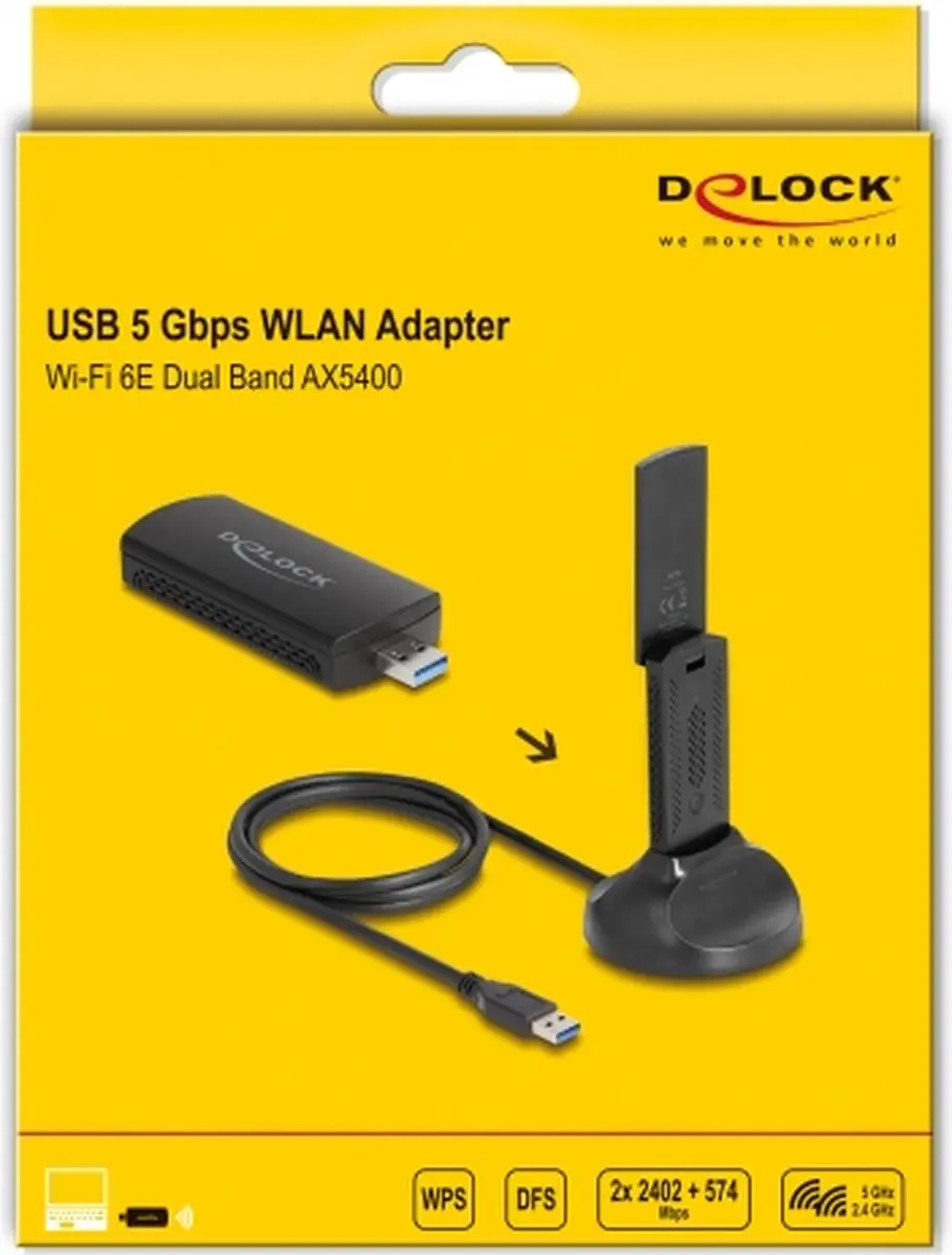 Delock Wi-Fi 6E AX5400 USB Adapter 12774 - Zwart