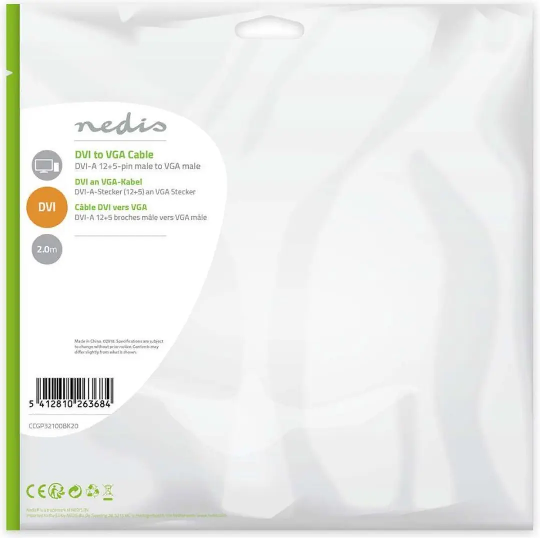 Nedis DVI-A naar VGA Kabel 2m - 1024x768 - Zwart