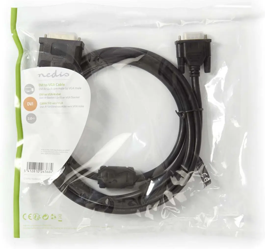 Nedis DVI-A naar VGA Kabel 2m - 1024x768 - Zwart