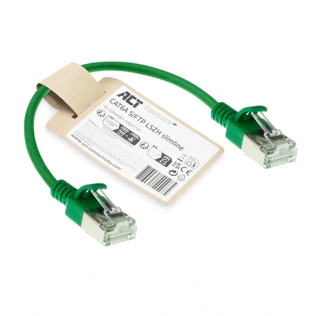ACT DB7752 Groene CAT6A Patchkabel 0,25m - Snagless