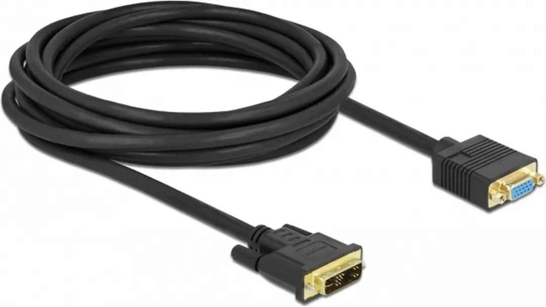 Delock DVI 12+5 naar VGA Kabel - 5m - Zwart