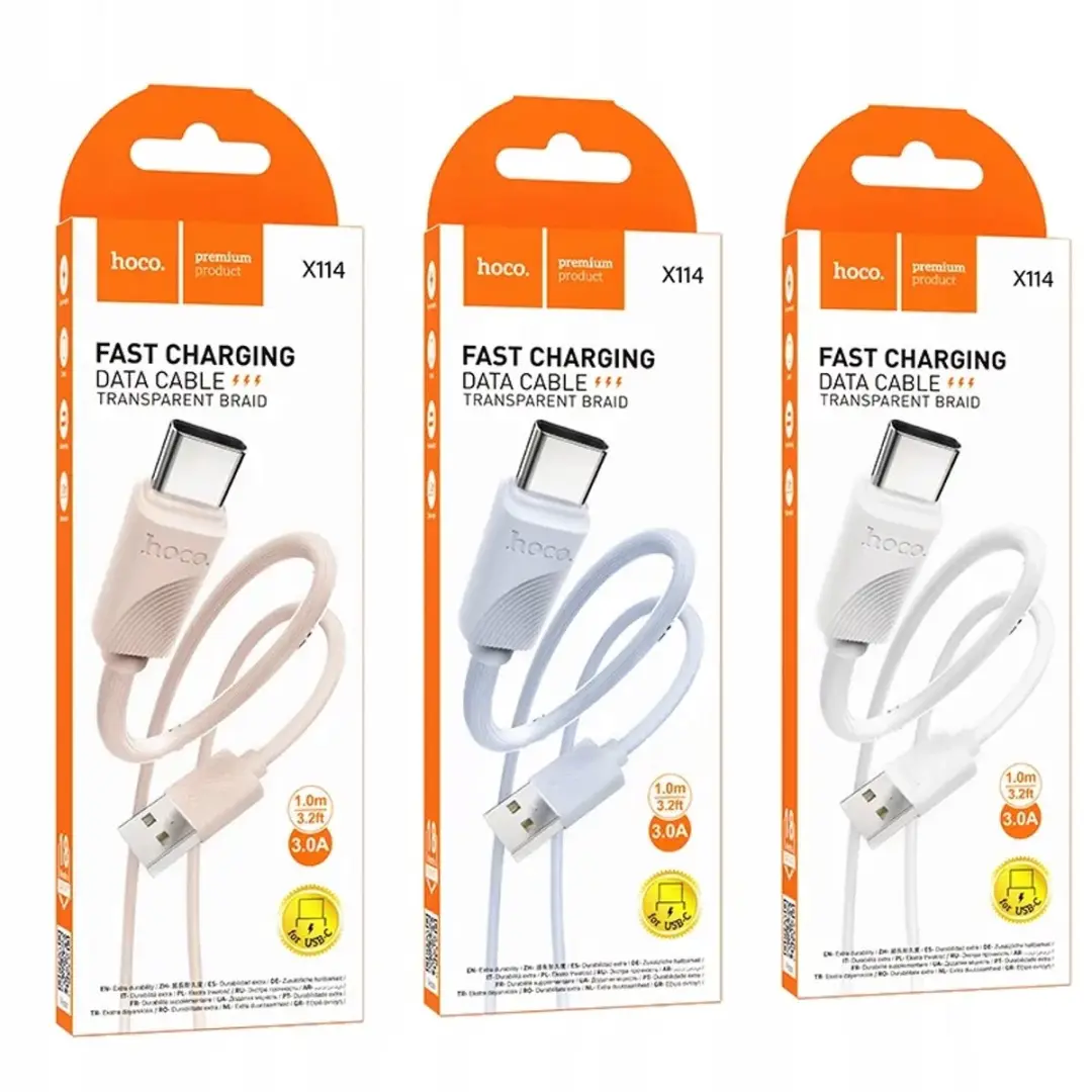 Hoco USB-A naar USB-C Kabel 1m - 3A Snelladen & Data - Wit