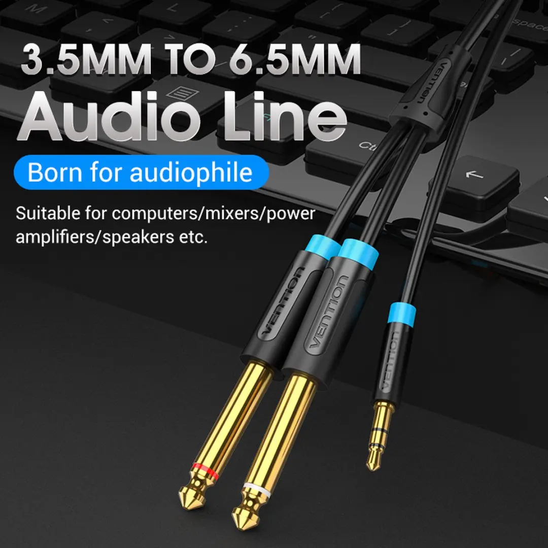 Vention 3.5mm naar 2x6.35mm Jack Audio Kabel 2m - Zwart