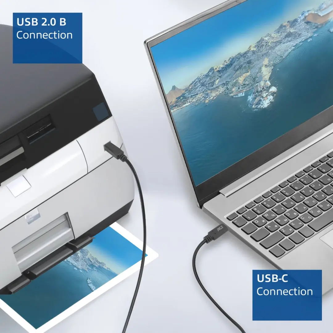 ACT USB-C naar USB-B Kabel SB0013 - 1,8m - Zwart