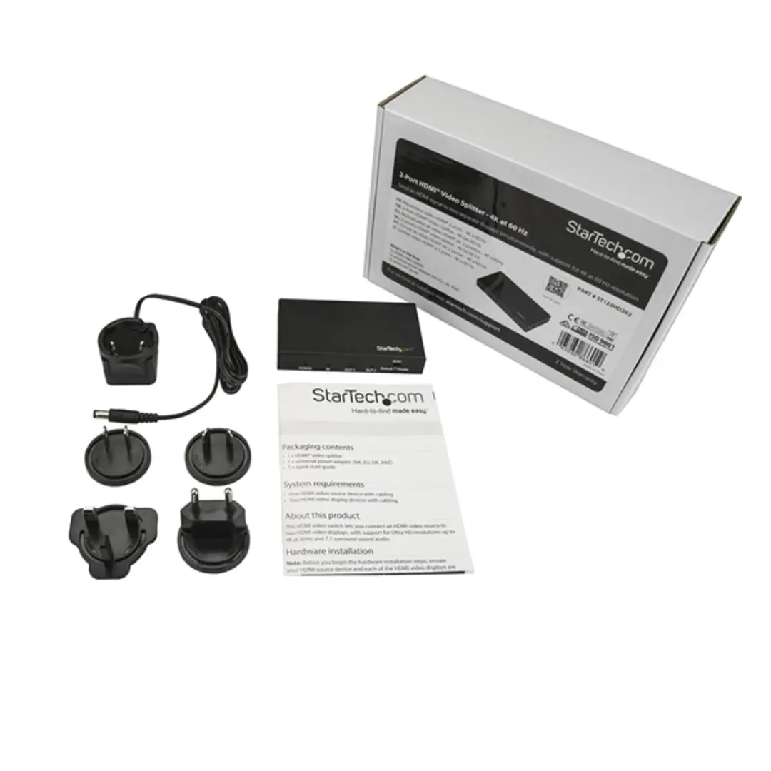 Startech ST122HD202 HDMI Splitter 2 Poorten - 4K 60Hz - Zwart - afbeelding 6 van 6