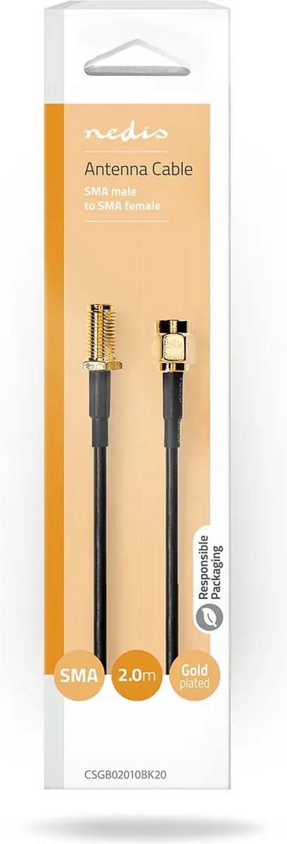 Nedis Antennekabel SMA Male-Female 2m - Verguld - 50 Ohm - Zwart