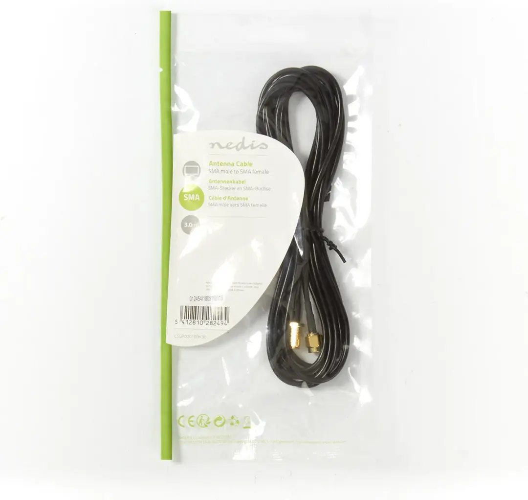 Nedis Antennekabel SMA Male-Female 2m - Verguld - 50 Ohm - Zwart