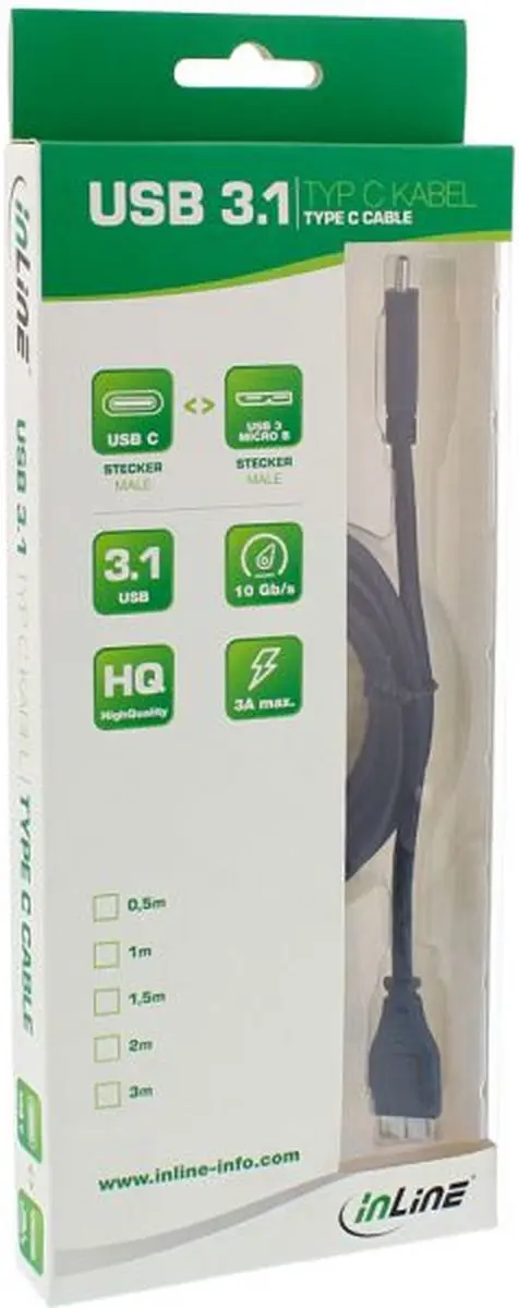 InLine USB-C naar Micro-B Kabel 0,5m - Zwart