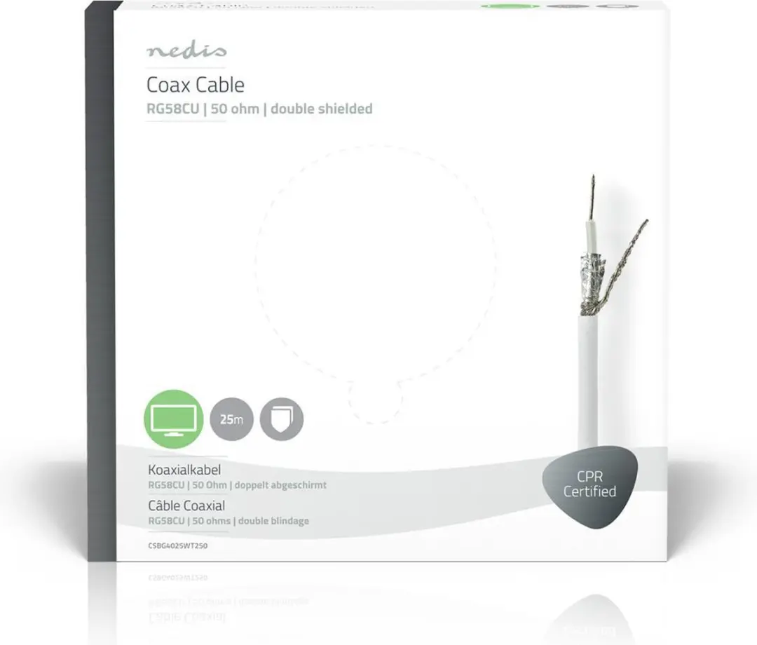 Nedis Coaxkabel RG58C/U 25m - Haspel - Wit