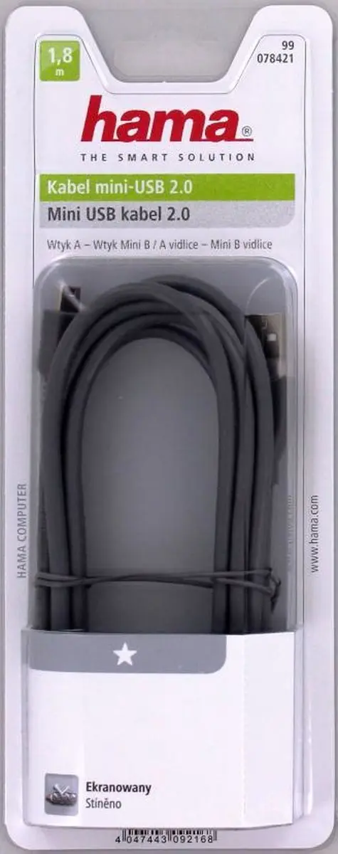 Hama 00078421 USB-kabel 1,8m - USB 2.0 A naar Mini-B - Grijs