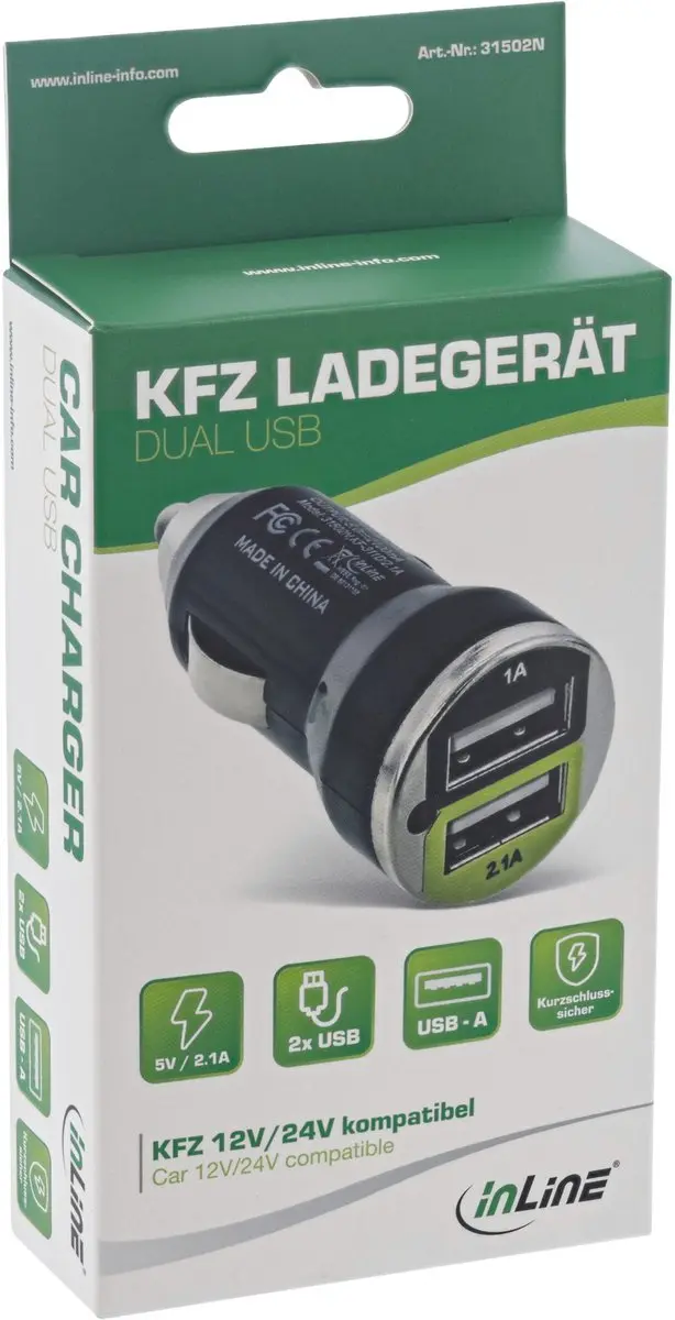 InLine INT-31502N USB Autolader 2,1A - Zwart