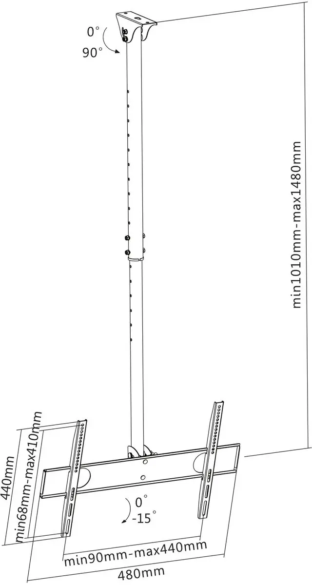 InLine Plafondbeugel 23149A - 81-140cm - 50kg - Zwart