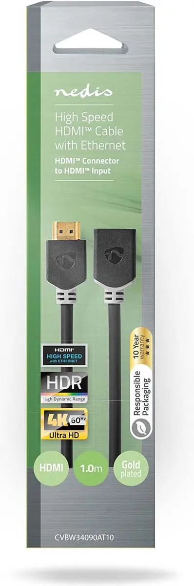 Nedis HDMI-Kabel CVBW34090AT10 4K@60Hz - 1m - Antraciet