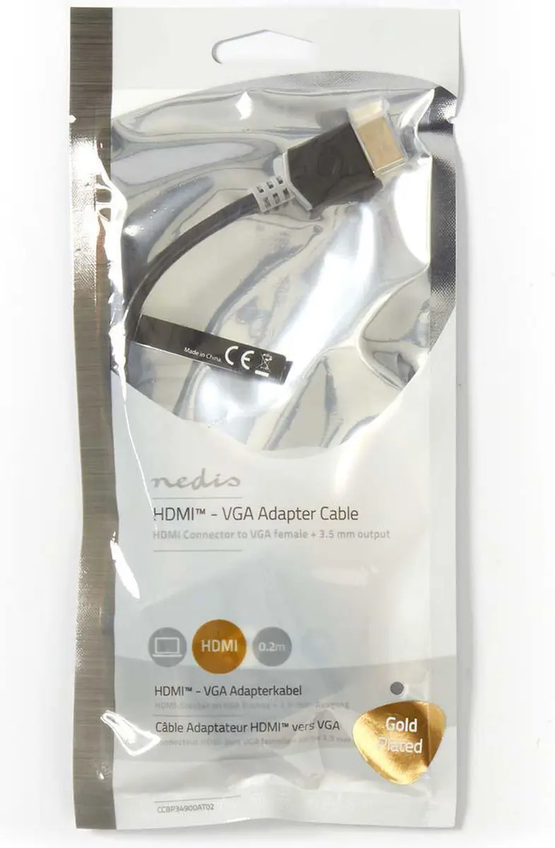Nedis HDMI naar VGA Kabel 1080p - 0.20m - Verguld - Antraciet