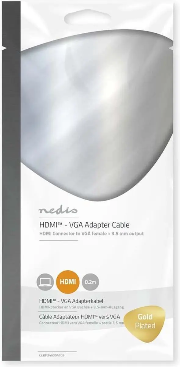 Nedis HDMI naar VGA Kabel 1080p - 0.20m - Verguld - Antraciet