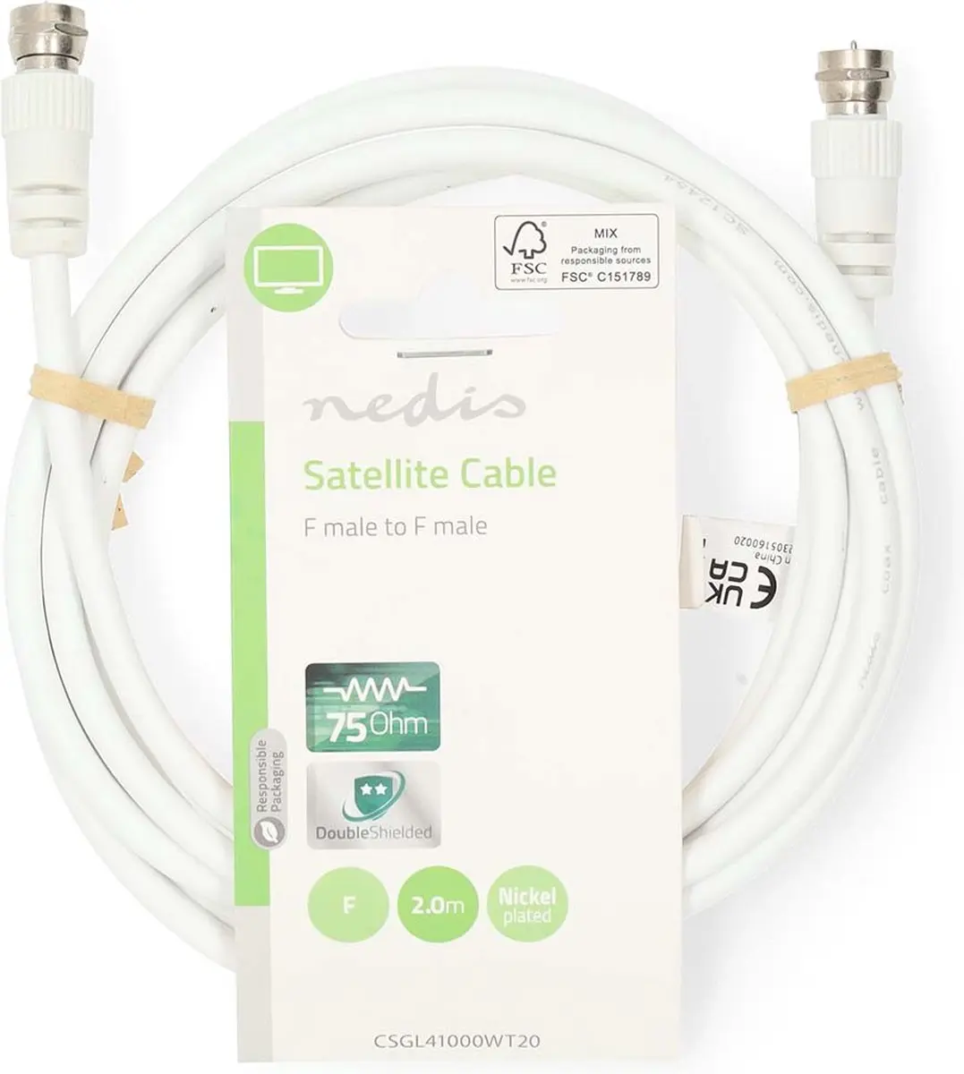 Nedis CSGL41000WT20 Satellietkabel F-Male - 2m - Wit